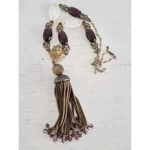 Vintage Signed Sadie Green Amethyst Colored Tassel Necklace